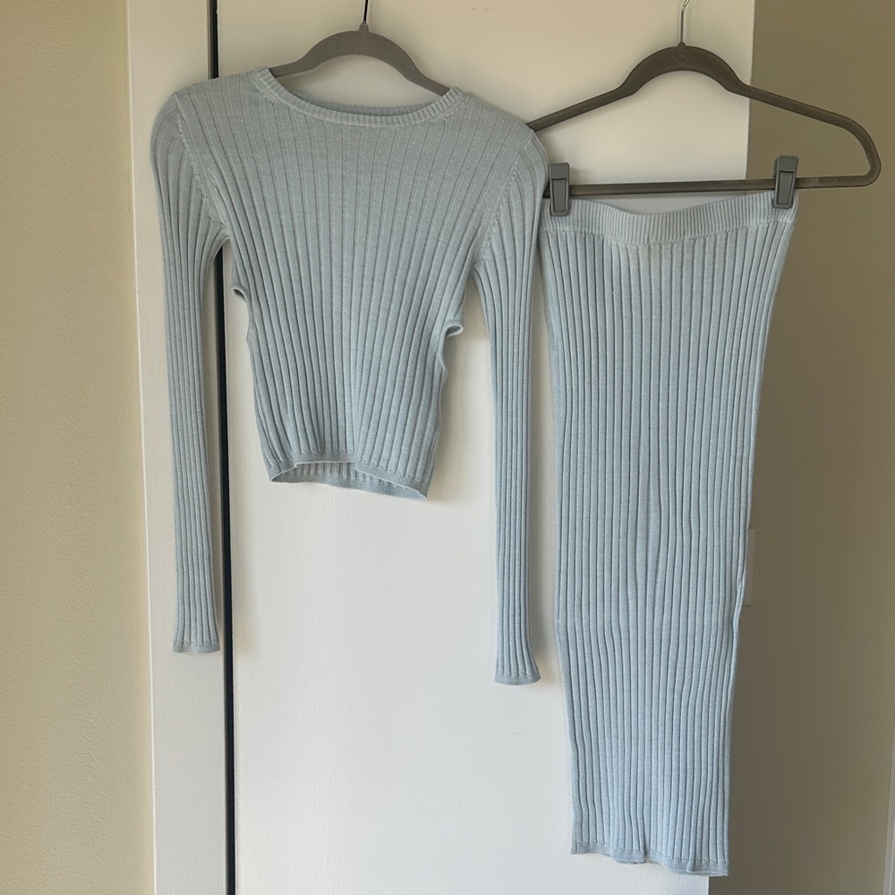 John Elliott Soft Blue Ribbed Knit Set